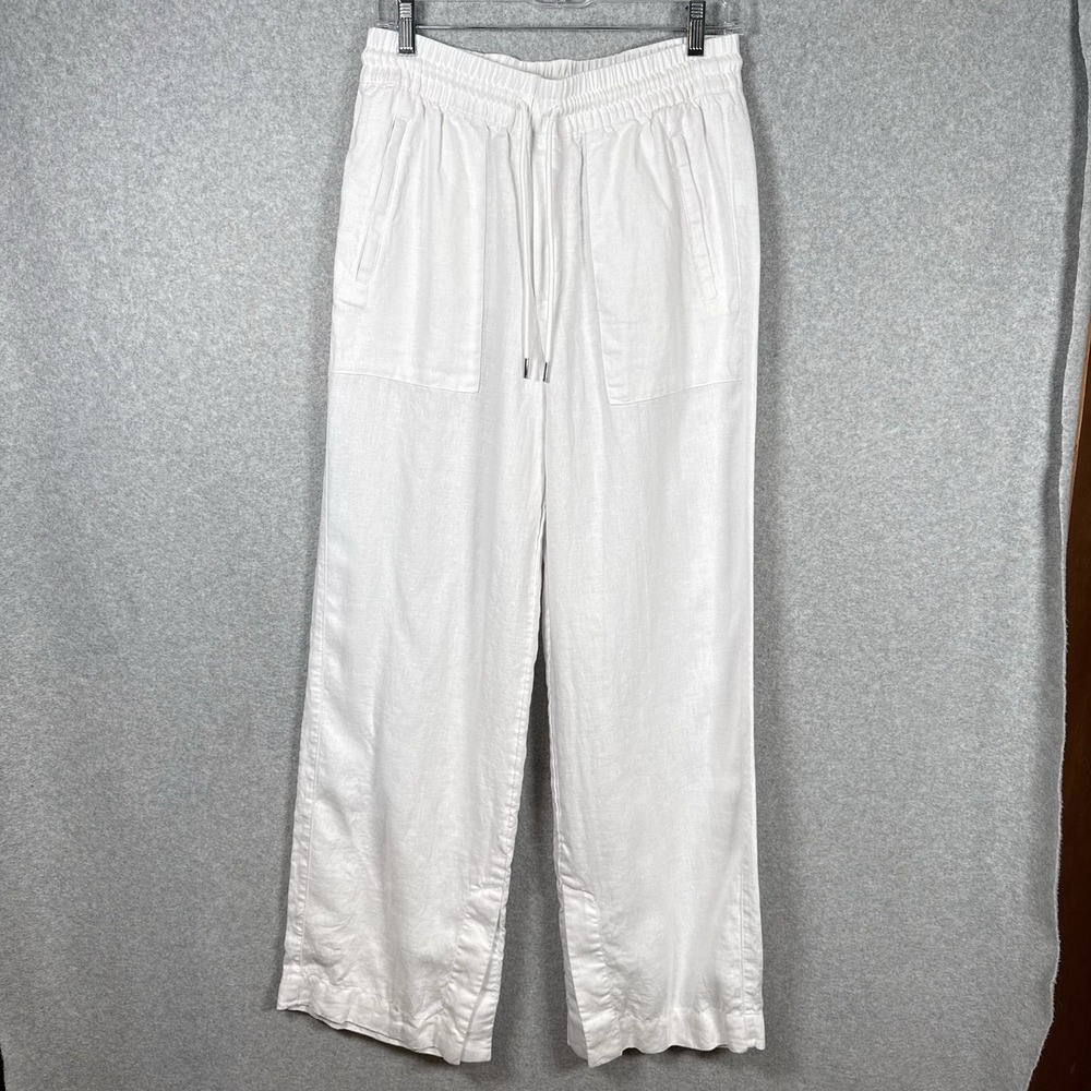 Athleta Linen Pants Womens S Retreat Wide Leg Black Relaxed Slit 851038